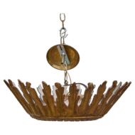 Italian Giltwood Sunburst Chandelier with Frosted Glass Diffuser, circa 1930