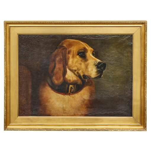 Victorian Oil Portrait of a Bloodhound Titled Odino, After Landseer, 1875
