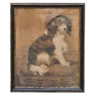 English 19th Century Charcoal Dog Portrait of a King Charles Spaniel
