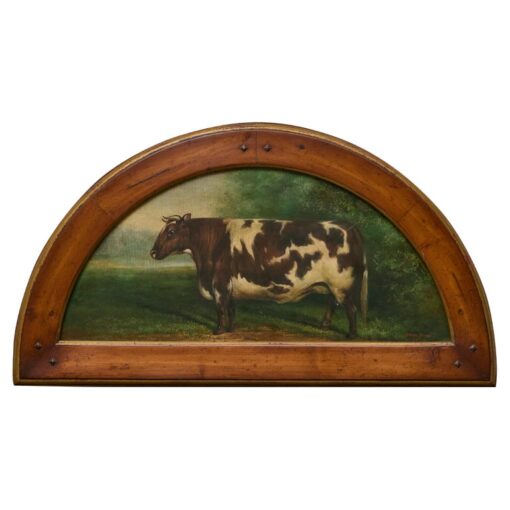 English Cow Portrait in Half-Moon Form, Wooden Frame - circa 1920