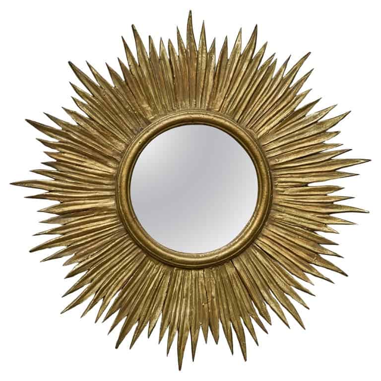 French Giltwood Sunburst Mirror with Radiating Spikes, circa 1930