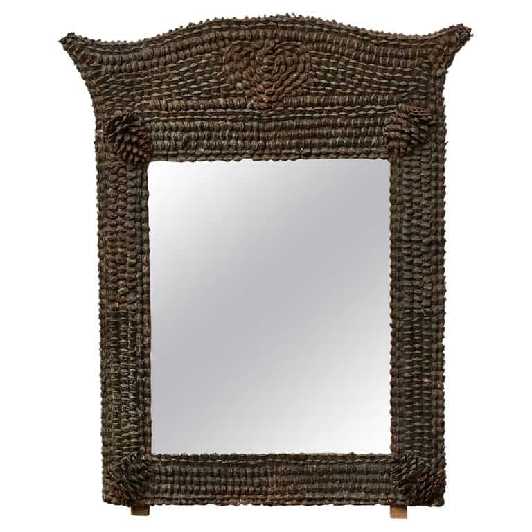 French Tramp Art Mirror with Pinecone Frame, circa 1920 - English