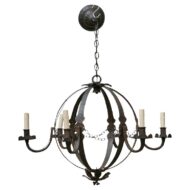 French Wrought Iron Globe Chandelier with Six Scrolling Arms, Circa 1900