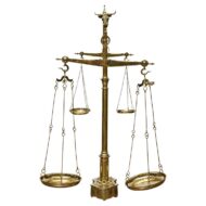 Large 19th Century English Brass Scale with Weights and Bull Finial