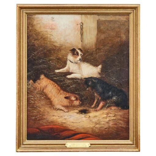 Oil Painting of Terriers Ratting in a Barn, Signed George Armfield, circa 1850
