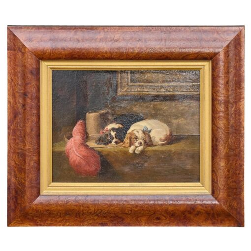 Oil on Board Painting of King Charles Spaniels After Landseer, circa 1900