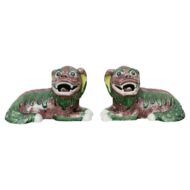 Pair of Vintage Asian Glazed Ceramic Foo Dogs Figurines