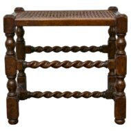 English Barley Twist Oak Stool with Caned Seat and Turned Legs, circa 1920