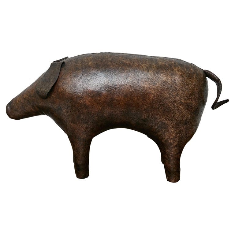 English Leather Pig Footstool with Sculptural Form, circa 1950