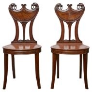 Pair of English Mahogany Hall Chairs with Carved Eagle Heads, 19th Century