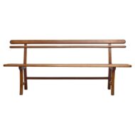 English 19th Century Elm Bench with Slat Back and Trestle Base