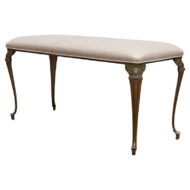 French Midcentury Brass Bench with Shell Motif and Custom Linen Upholstery