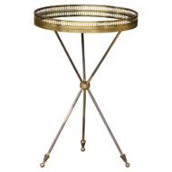 French Midcentury Brass Gueridon Side Table with Mirrored Top and Tripod Base