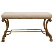 French Midcentury Gilt Iron Bench with Scroll Legs and Lion Paw Feet
