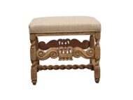 French Oak Stool with Carved Crown Motif and Twisted Stretchers, 19th Century