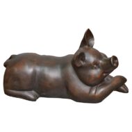 Midcentury English Bronze Reclining Pig Sculpture with Naturalistic Detail