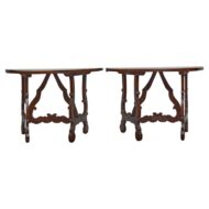 Pair of Italian Baroque Style Walnut Demi-Lune Console Tables, circa 1800