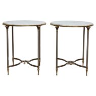 Pair of Italian Midcentury Steel and Brass Side Tables with Marble Tops