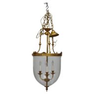 French 19th Century Brass and Hand-Blown Glass Bell Jar Lantern - Three Lights