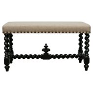 English Ebonized Barley Twist Bench, circa 1900 with Linen Upholstery