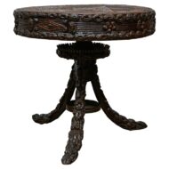 19th Century American Tramp Art Carved Round Table with Tripod Base