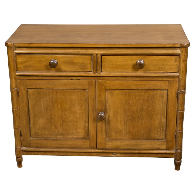 19th Century English Faux Bamboo Pine Cabinet with Drawers and