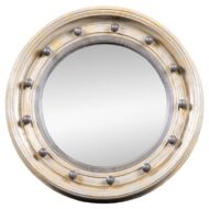 English 19th Century Convex Mirror with Ball Stud Decor and Distressed Paint