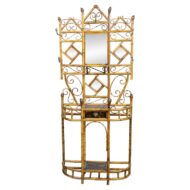 English Faux Bamboo Hall Stand with Mirror, Japanned Panels and Drawer, 1900s
