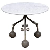 English Circa 1900 Iron Table with Cannonball Feet and Marble Top