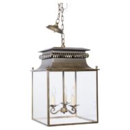 English Midcentury Patinated Brass and Glass Three-Light Lantern