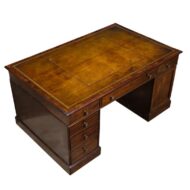 19th Century English Mahogany Partner’s Desk with Tooled Leather Top