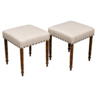 Pair of 19th Century English Oak Stools with Custom Linen Upholstery
