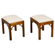 Pair of English Mahogany Stools with Linen Upholstery, circa 1900