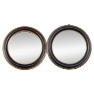 Pair of French Vintage Round Ebonized and Giltwood Mirrors