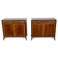 Pair of English Circa 1920 Mahogany Cabinets with Ebonized Faux Bamboo Frame