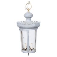 French Circa 1900 Painted Tôle Lantern with Pierced Crown and Three Lights