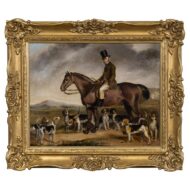 19th Century English Equestrian Hunt Scene Painting with Rider and Hounds