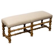 English 19th Century Chestnut Bench with Turned Stretcher Base