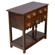 English 19th Century Oak Side Table with Five Drawers and Brass Pulls