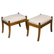 Pair of 19th Century Biedermeier Walnut Stools with Ebonized Finials