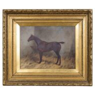 Signed English 19th Century Oil on Canvas Painting of a Bay Horse in Gilt Frame