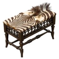 English Vintage Zebra Hide Upholstered Footstool