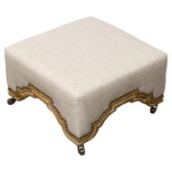19th Century English Victorian Oak Upholstered Footstool on Casters