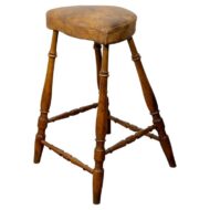 English Oak Tall Stool with Patinated Leather Seat, circa 1920